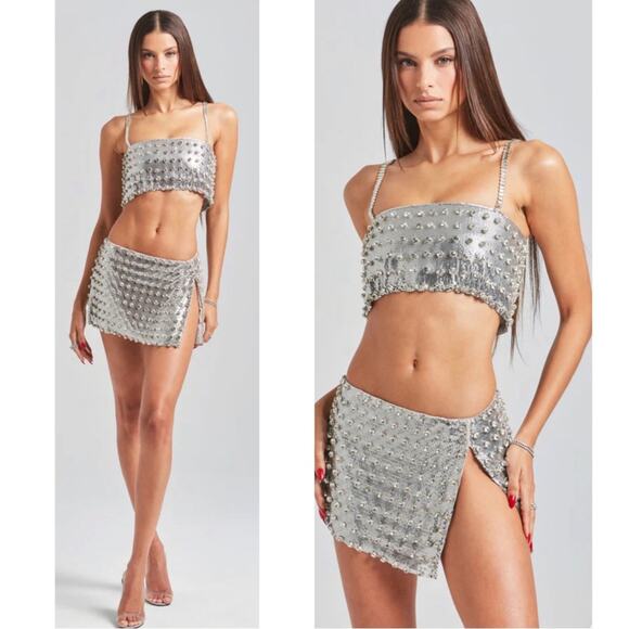 Retrofete Kauren Crystal Embellished Chainmail Crop Top Size Small - Picture 1 of 13
